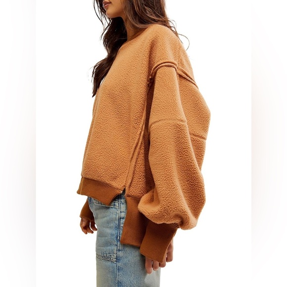 We The Free Sweaters - Free People Cozy Camden Oversized Slouchy Sherpa Sweater Sandstorm Size XL